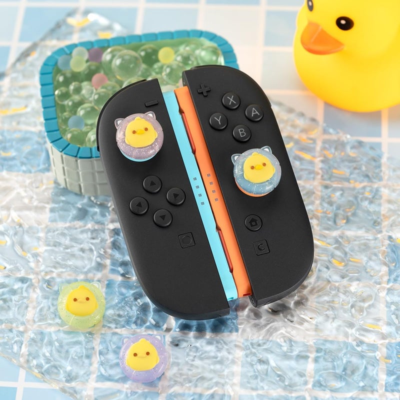 FlyingMage Swimming Duck Switch 2 Joycon Thumb Grips Caps, 4 PCS Cute Kawaii 3D Silicone Analog Thumbstick Button Cover for NS Switch 2 Joystick Caps - Image 2